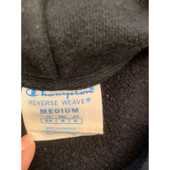 Champion Men Medium Black Reverse Weave Hoodie Sweatshirt - Picture 3 of 14